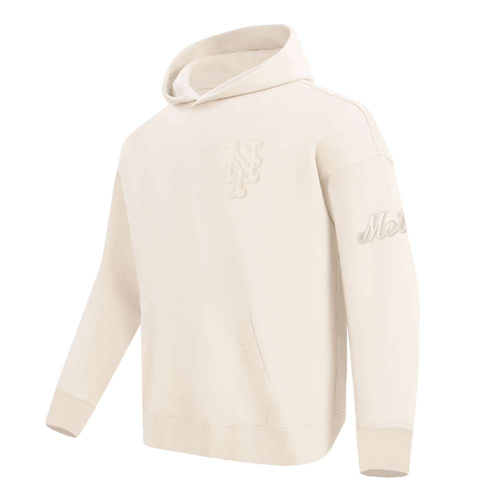 MLB NEW YORK METS NEUTRAL CHANDAIL À CAPUCHON EN MOLLETON À ÉPAULES TOMBANTES POUR HOMME (COQUILLE D'ŒUF)