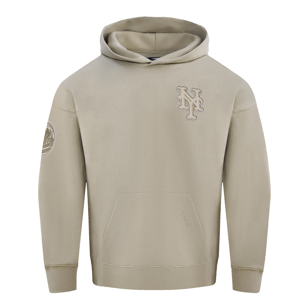 MLB NEW YORK METS NEUTRAL CHANDAIL À CAPUCHON EN MOLLETON À ÉPAULES TOMBANTES POUR HOMME (TAUPE)