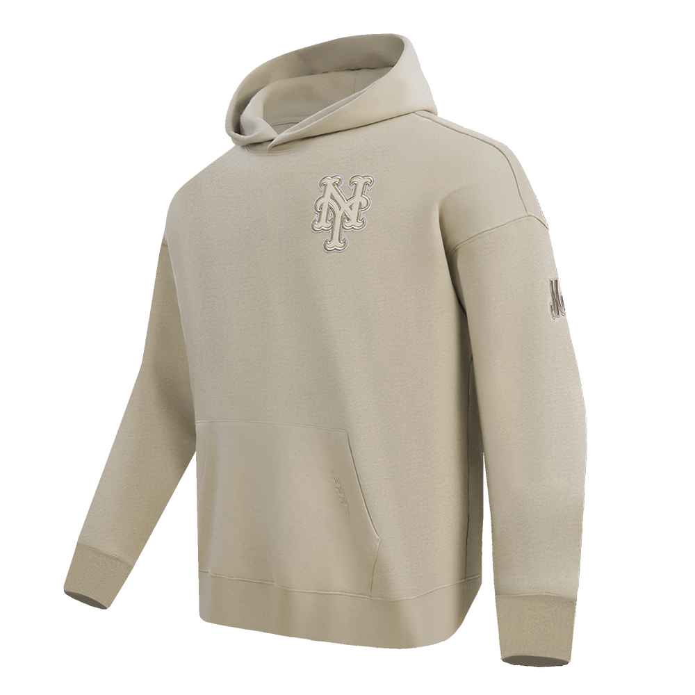 MLB NEW YORK METS NEUTRAL CHANDAIL À CAPUCHON EN MOLLETON À ÉPAULES TOMBANTES POUR HOMME (TAUPE)