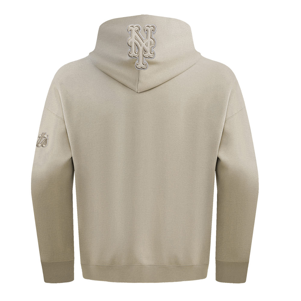 MLB NEW YORK METS NEUTRAL CHANDAIL À CAPUCHON EN MOLLETON À ÉPAULES TOMBANTES POUR HOMME (TAUPE)