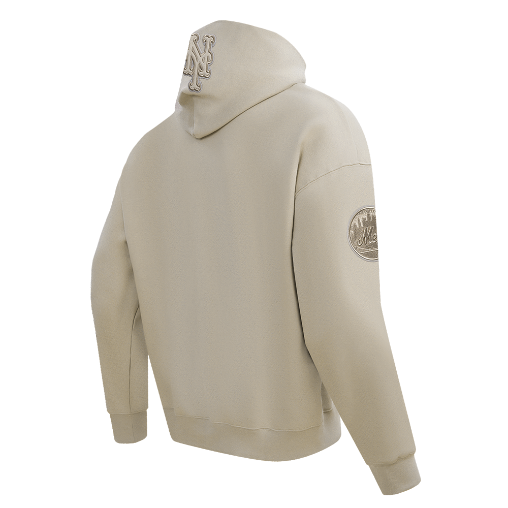 MLB NEW YORK METS NEUTRAL CHANDAIL À CAPUCHON EN MOLLETON À ÉPAULES TOMBANTES POUR HOMME (TAUPE)