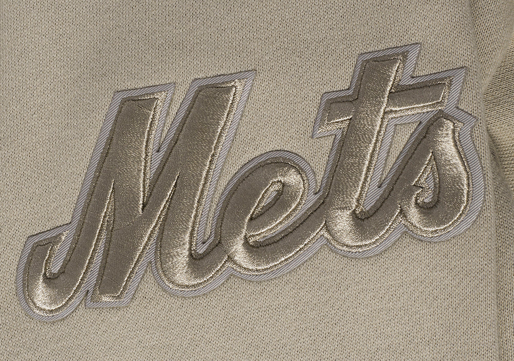 MLB NEW YORK METS NEUTRAL CHANDAIL À CAPUCHON EN MOLLETON À ÉPAULES TOMBANTES POUR HOMME (TAUPE)