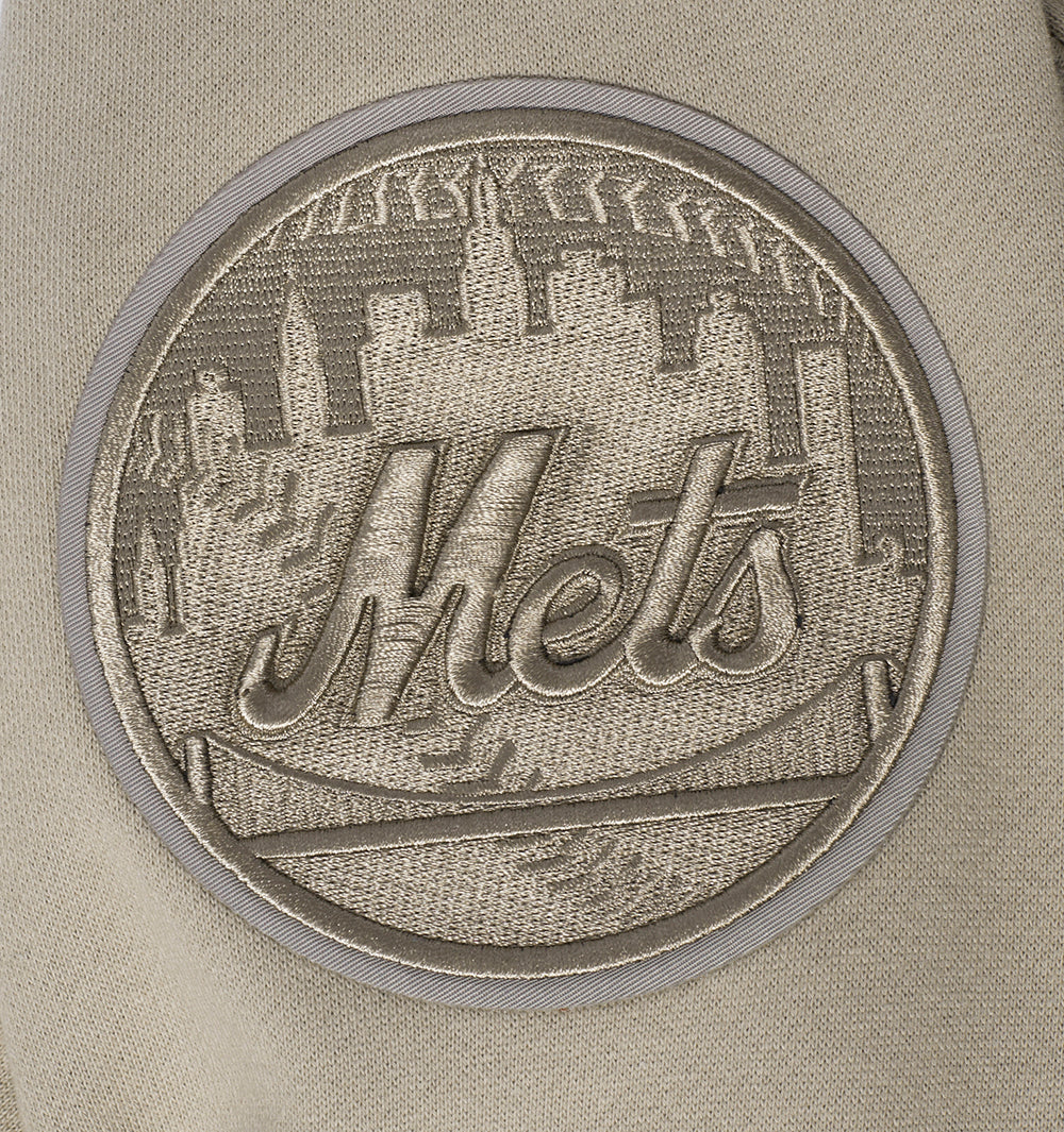 MLB NEW YORK METS NEUTRAL CHANDAIL À CAPUCHON EN MOLLETON À ÉPAULES TOMBANTES POUR HOMME (TAUPE)