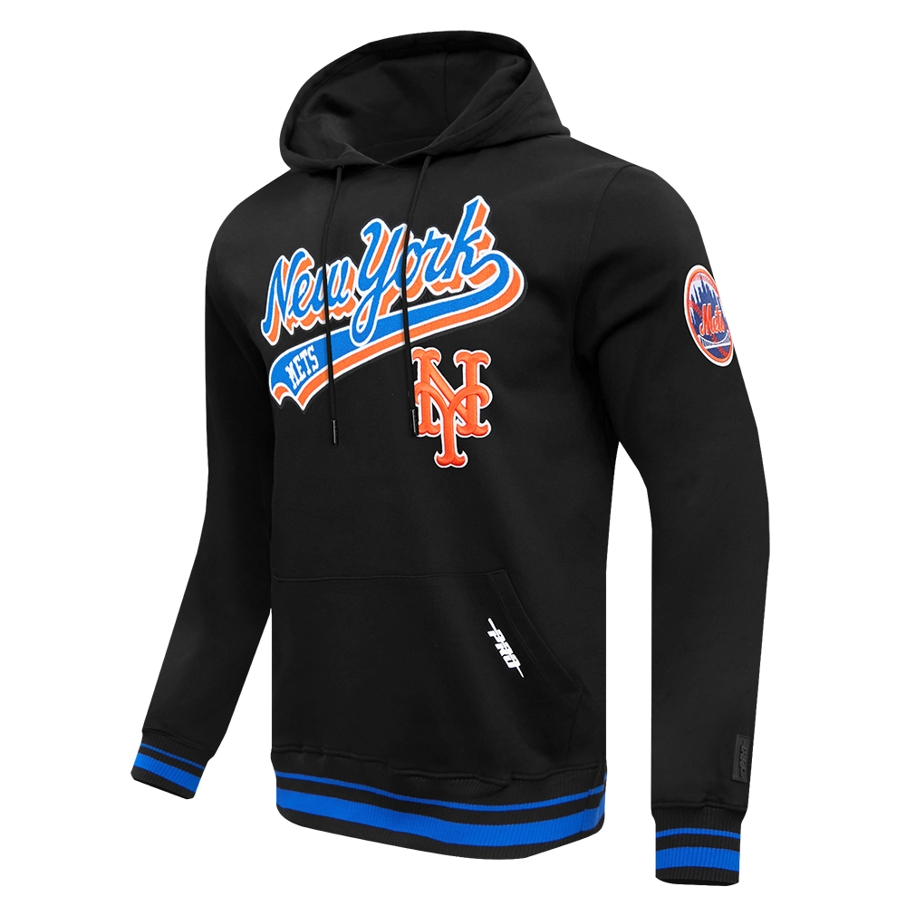 MLB NEW YORK METS SCRIPT TAIL MEN'S RIB FLC PO HOODIE (BLACK/ROYAL BLUE/BLACK)