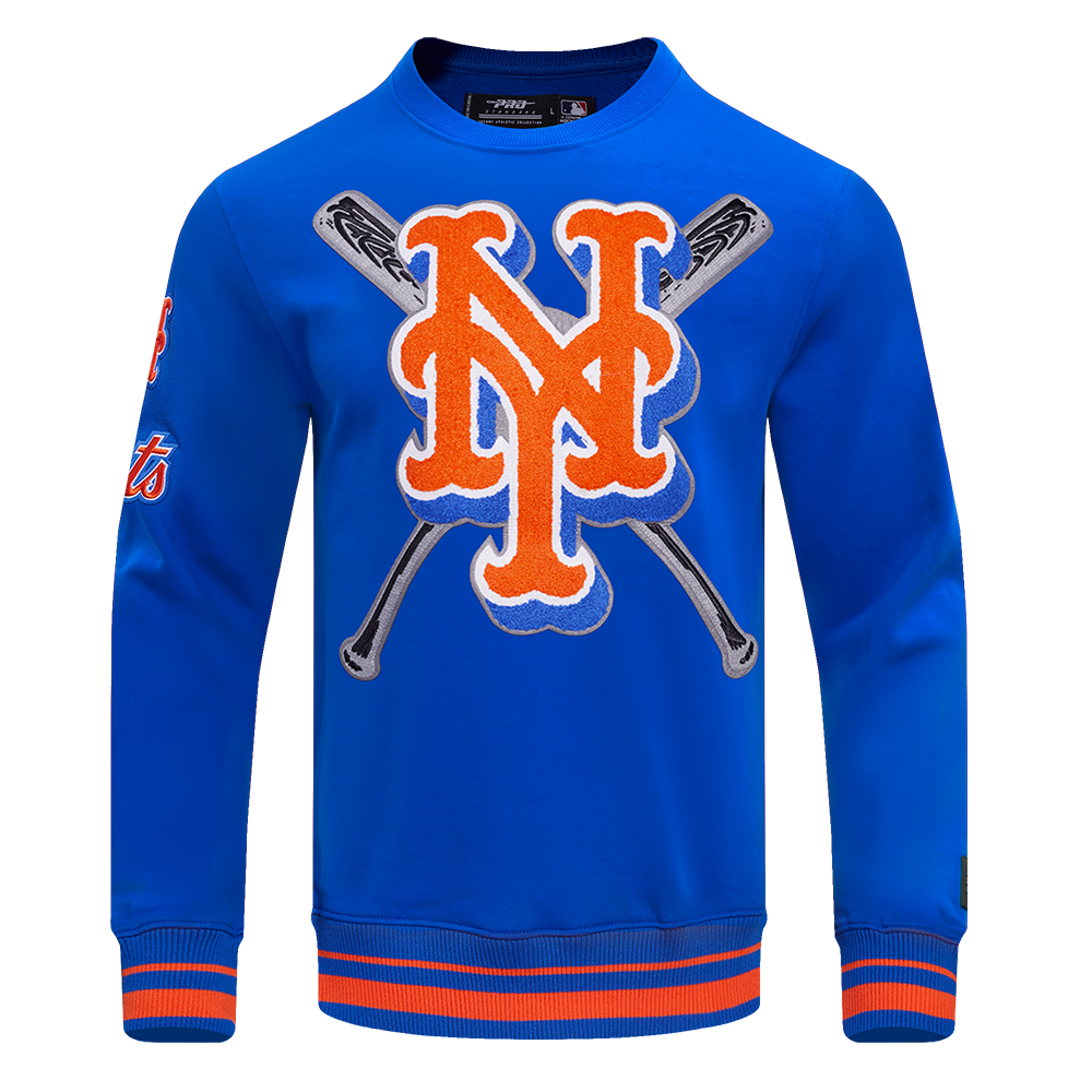 MLB NEW YORK METS MASH UP CHANDAIL À COL ROND EN MOLLETON CÔTELÉ POUR HOMME (BLEU ROYAL/ORANGE/BLEU ROYAL)