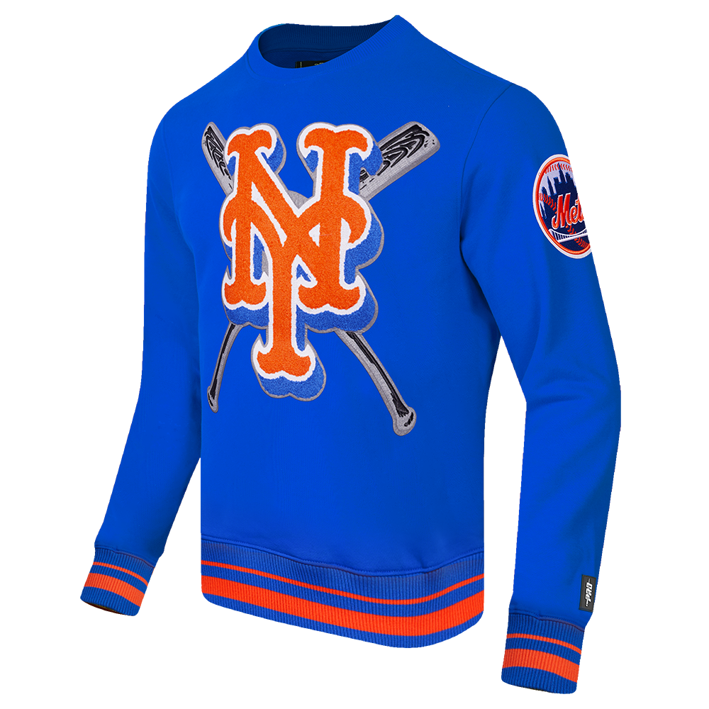 MLB NEW YORK METS MASH UP CHANDAIL À COL ROND EN MOLLETON CÔTELÉ POUR HOMME (BLEU ROYAL/ORANGE/BLEU ROYAL)