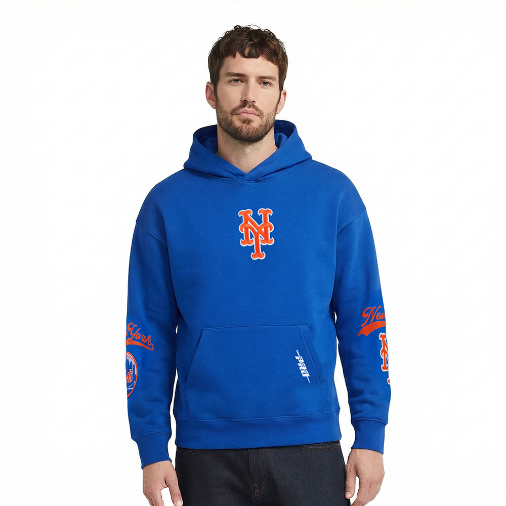 MLB NEW YORK METS LIVING LARGE MEN'S DROP SHOULDER FLC PO HOODIE (ROYAL BLUE)
