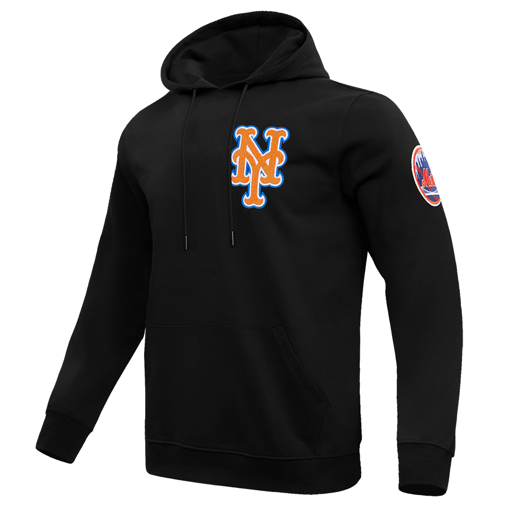 MLB NEW YORK METS CLASSIC CHENILLE MEN'S PULLOVER HOODIE (BLACK)