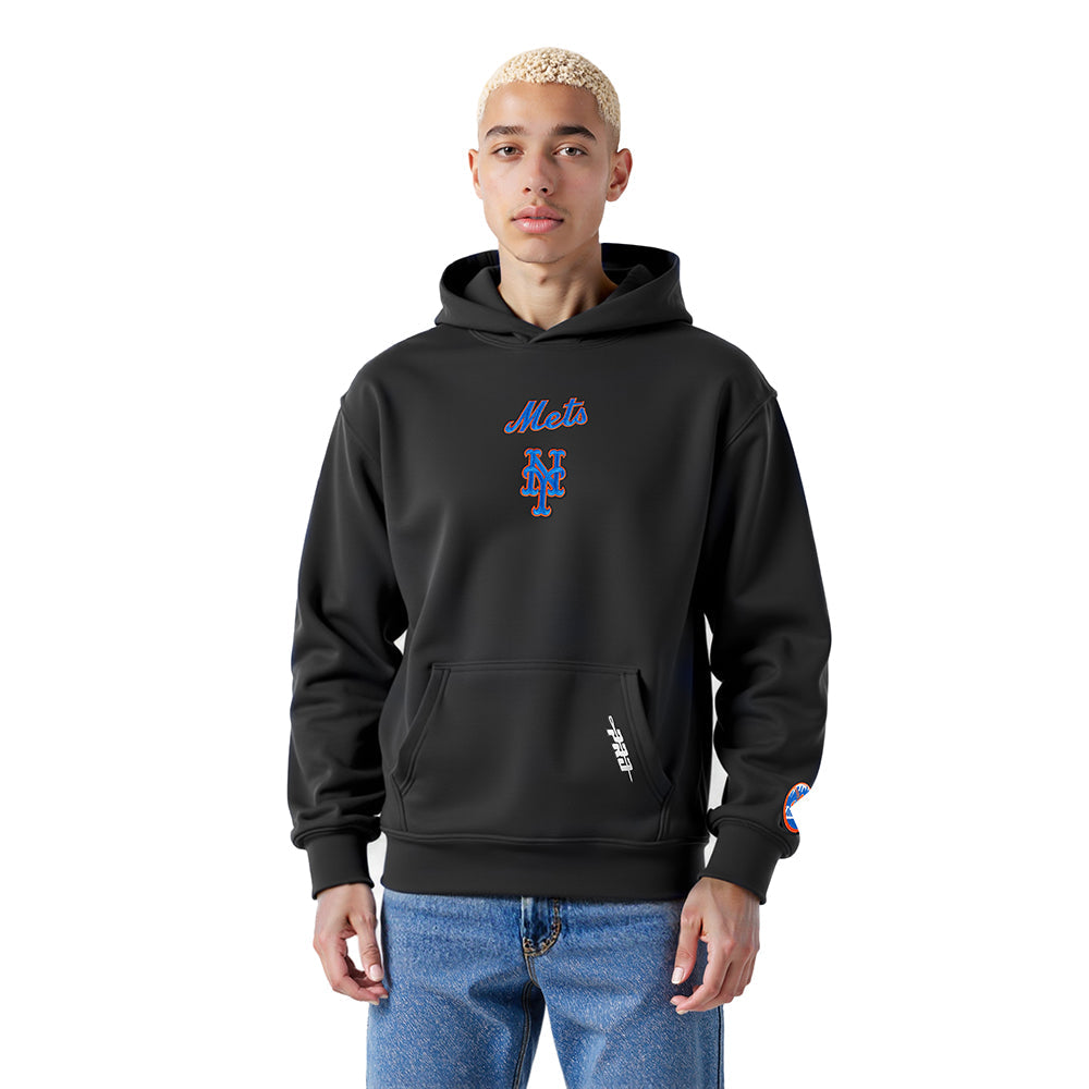 MLB NEW YORK METS WINGSPAN CHANDAIL À CAPUCHON EN MOLLETON À ÉPAULES TOMBANTES V2 POUR HOMME (NOIR)