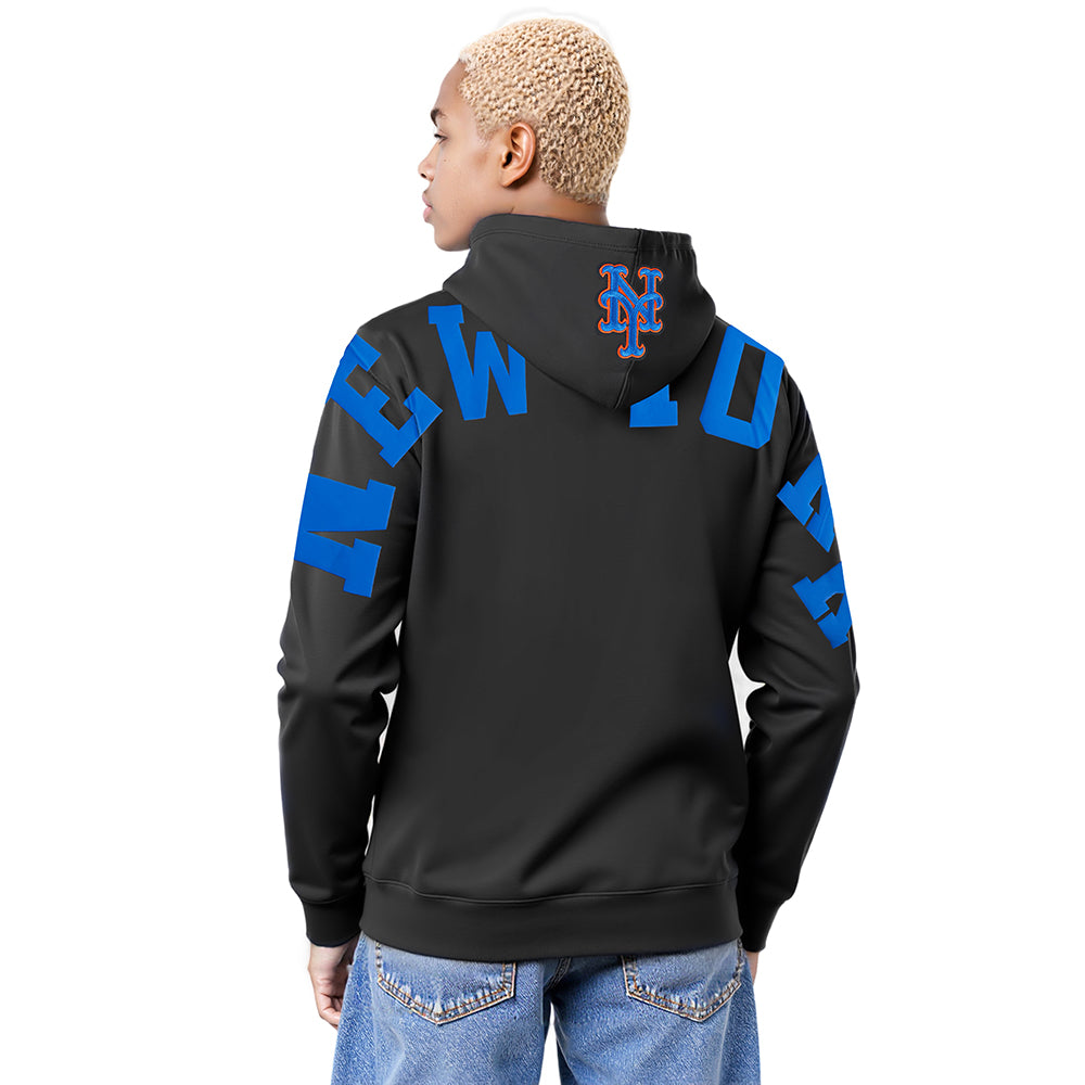 MLB NEW YORK METS WINGSPAN CHANDAIL À CAPUCHON EN MOLLETON À ÉPAULES TOMBANTES V2 POUR HOMME (NOIR)