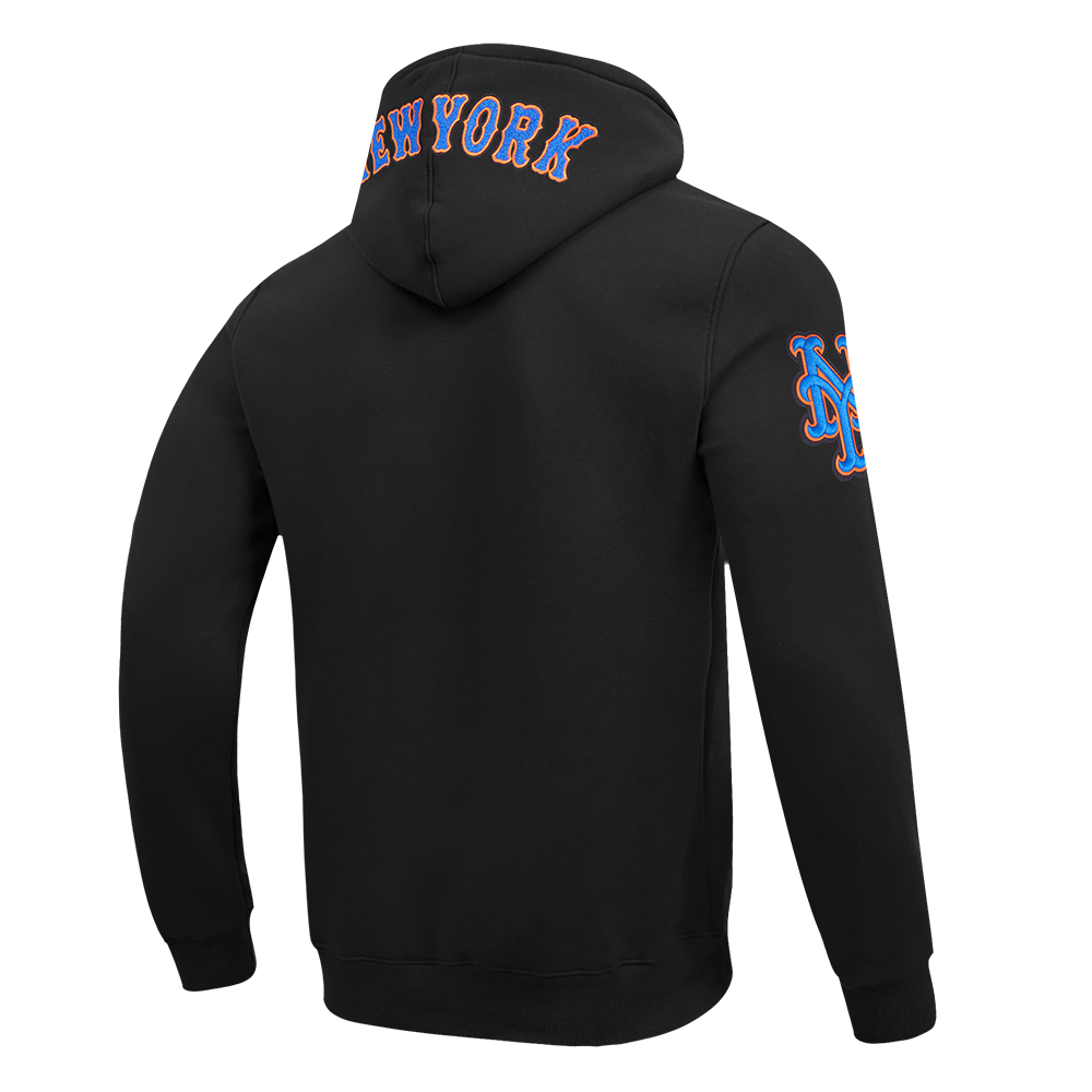MLB NEW YORK METS CLASSIC CHENILLE CHANDAIL À CAPUCHON EN MAILLE DOUBLE POUR HOMME (NOIR)