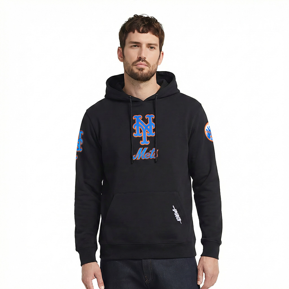 MLB NEW YORK METS CLASSIC CHENILLE CHANDAIL À CAPUCHON EN MAILLE DOUBLE POUR HOMME (NOIR)