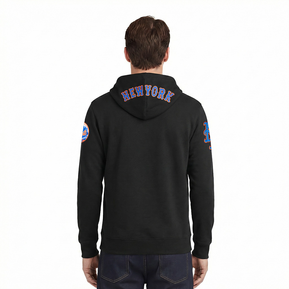 MLB NEW YORK METS CLASSIC CHENILLE CHANDAIL À CAPUCHON EN MAILLE DOUBLE POUR HOMME (NOIR)