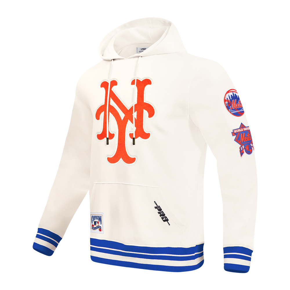 MLB NEW YORK METS RETRO CLASSICS MEN'S RIB FLC PO HOODIE (EGGSHELL/ROYAL BLUE)