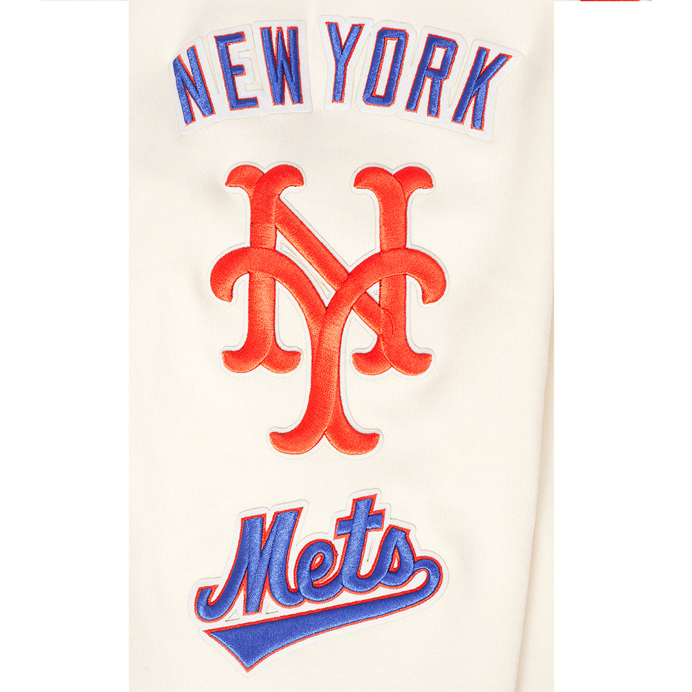 MLB NEW YORK METS RETRO CLASSICS MEN'S RIB FLC PO HOODIE (EGGSHELL/ROYAL BLUE)