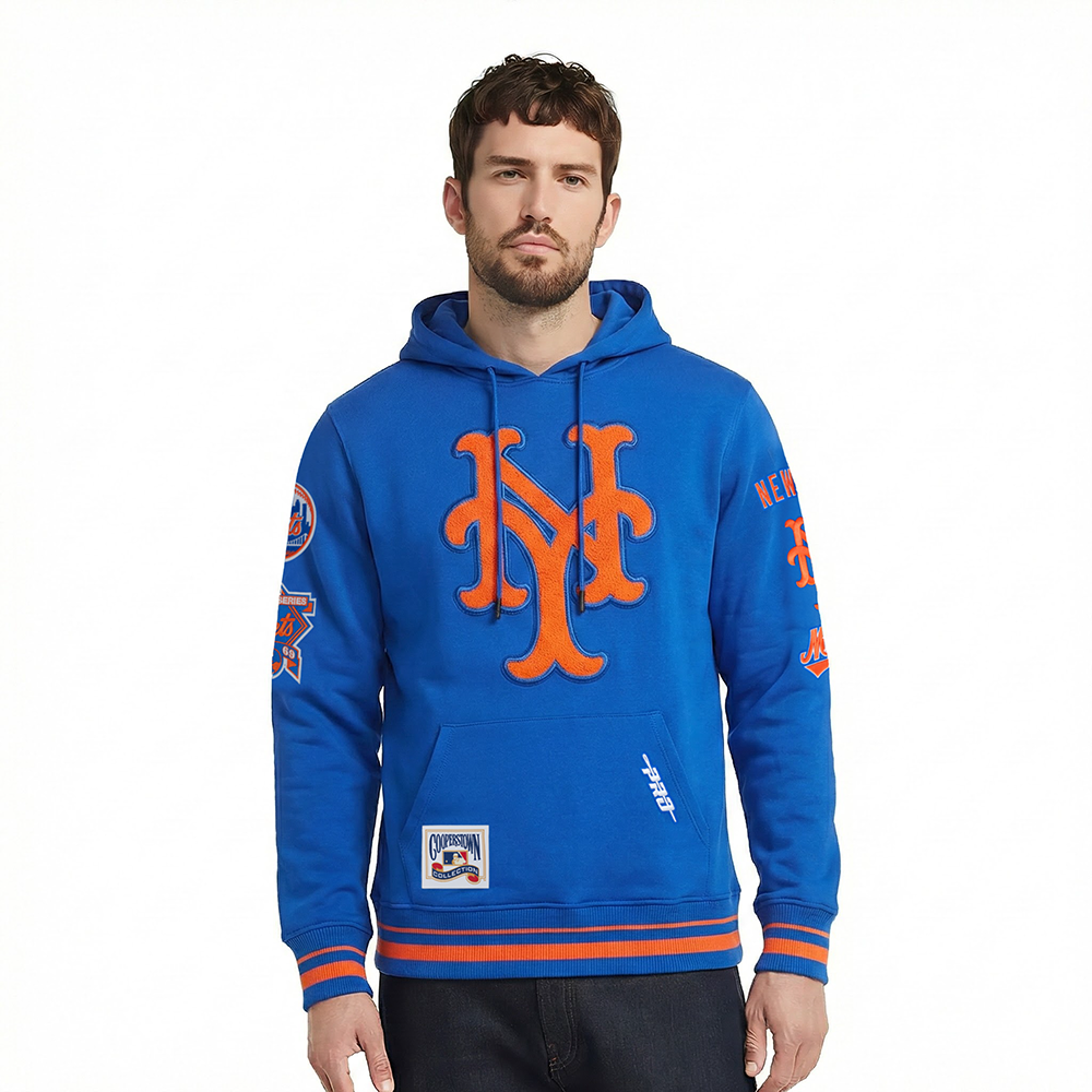 MLB NEW YORK METS RETRO CLASSICS MEN'S RIB FLC PO HOODIE (ROYAL/ORANGE/ROYAL)