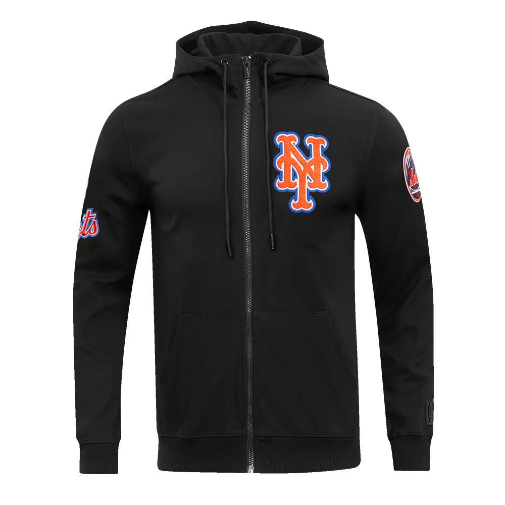 MLB NEW YORK METS CLASSIC CHENILLE MEN'S FULL ZIP PULLOVER HOODIE (BLACK)