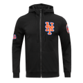 MLB NEW YORK METS CLASSIC CHENILLE MEN'S FULL ZIP PULLOVER HOODIE (BLACK)