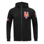 MLB NEW YORK METS CLASSIC CHENILLE MEN'S FULL ZIP PULLOVER HOODIE (BLACK)