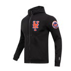 MLB NEW YORK METS CLASSIC CHENILLE MEN'S FULL ZIP PULLOVER HOODIE (BLACK)