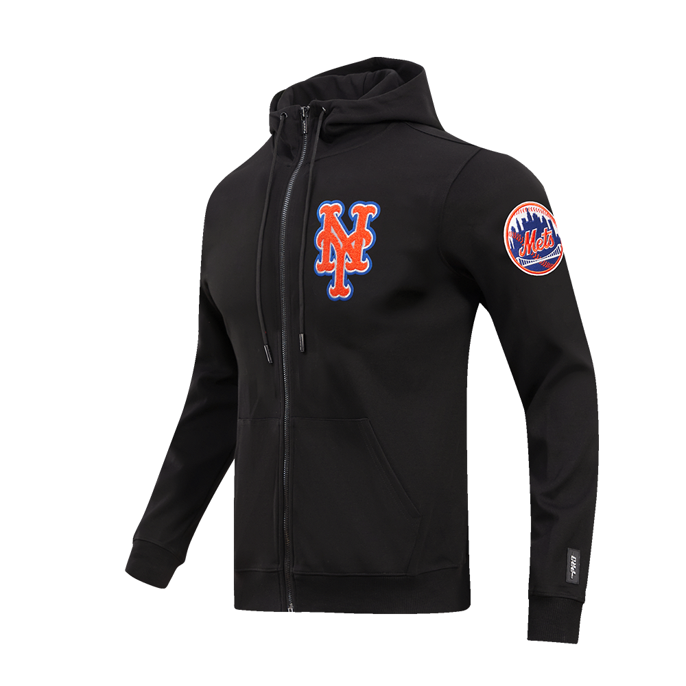 MLB NEW YORK METS CLASSIC CHENILLE MEN'S FULL ZIP PULLOVER HOODIE (BLACK)