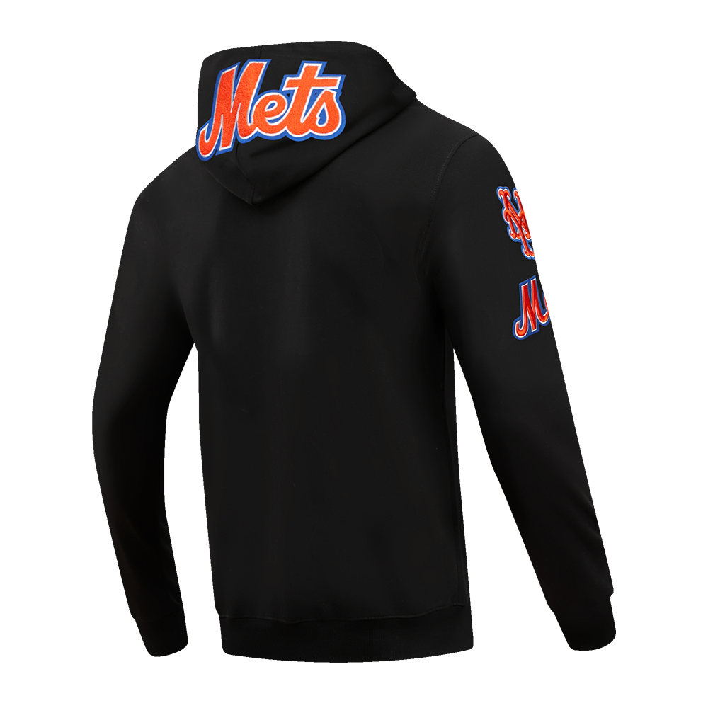 MLB NEW YORK METS CLASSIC CHENILLE MEN'S FULL ZIP PULLOVER HOODIE (BLACK)