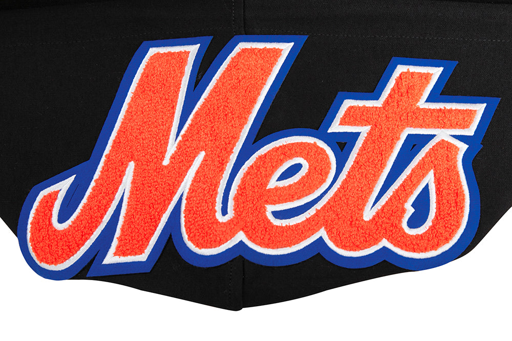 MLB NEW YORK METS CLASSIC CHENILLE MEN'S FULL ZIP PULLOVER HOODIE (BLACK)