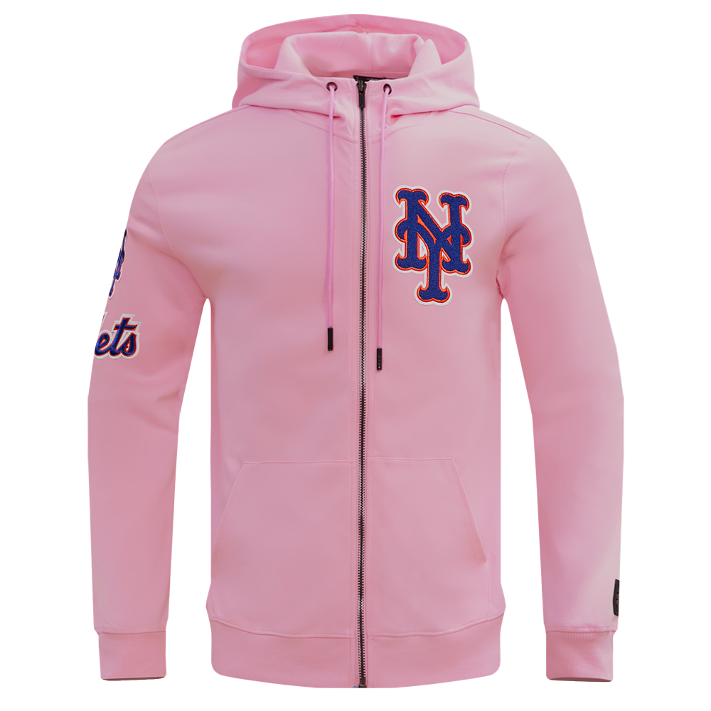 MLB NEW YORK METS CLASSIC CHENILLE CHANDAIL À CAPUCHON À GLISSIÈRE POUR HOMME (ROSE)