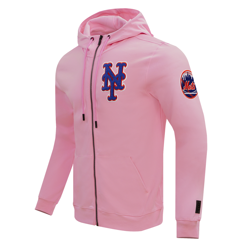 MLB NEW YORK METS CLASSIC CHENILLE MEN'S FULL ZIP PULLOVER HOODIE (PINK)