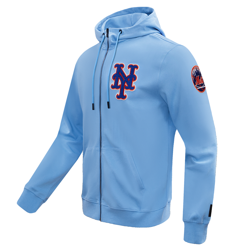 MLB NEW YORK METS CLASSIC CHENILLE MEN'S FULL ZIP PULLOVER HOODIE (UNIVERSITY BLUE)