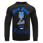 MLB NEW YORK METS OLD ENGLISH CHANDAIL À COL ROND EN MOLLETON POUR HOMME (NOIR)