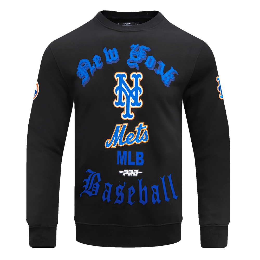 MLB NEW YORK METS OLD ENGLISH CHANDAIL À COL ROND EN MOLLETON POUR HOMME (NOIR)