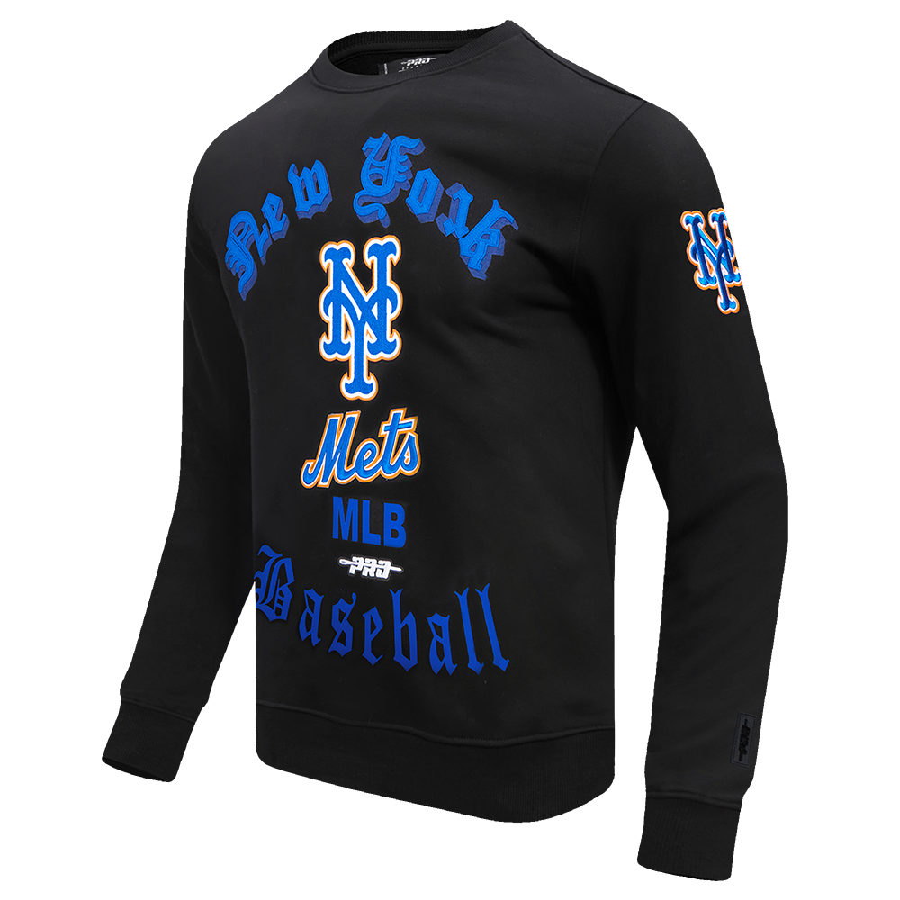 MLB NEW YORK METS OLD ENGLISH MEN'S FLC CREWNECK (BLACK)