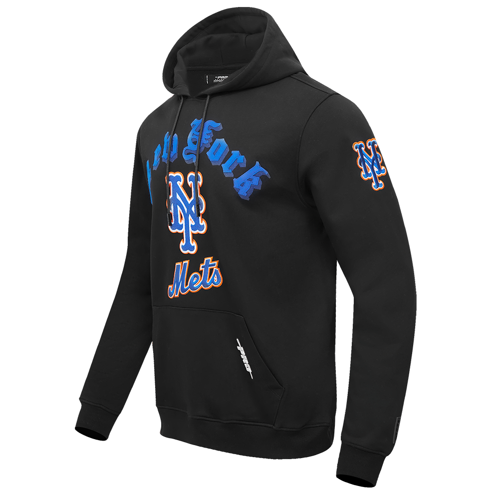 MLB NEW YORK METS OLD ENGLISH MEN'S PULLOVER HOODIE (BLACK)