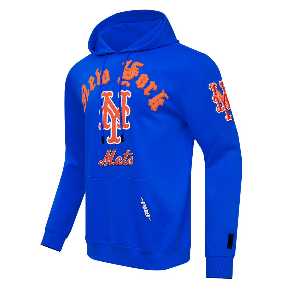 MLB NEW YORK METS OLD ENGLISH MEN'S PULLOVER HOODIE (ROYAL BLUE)