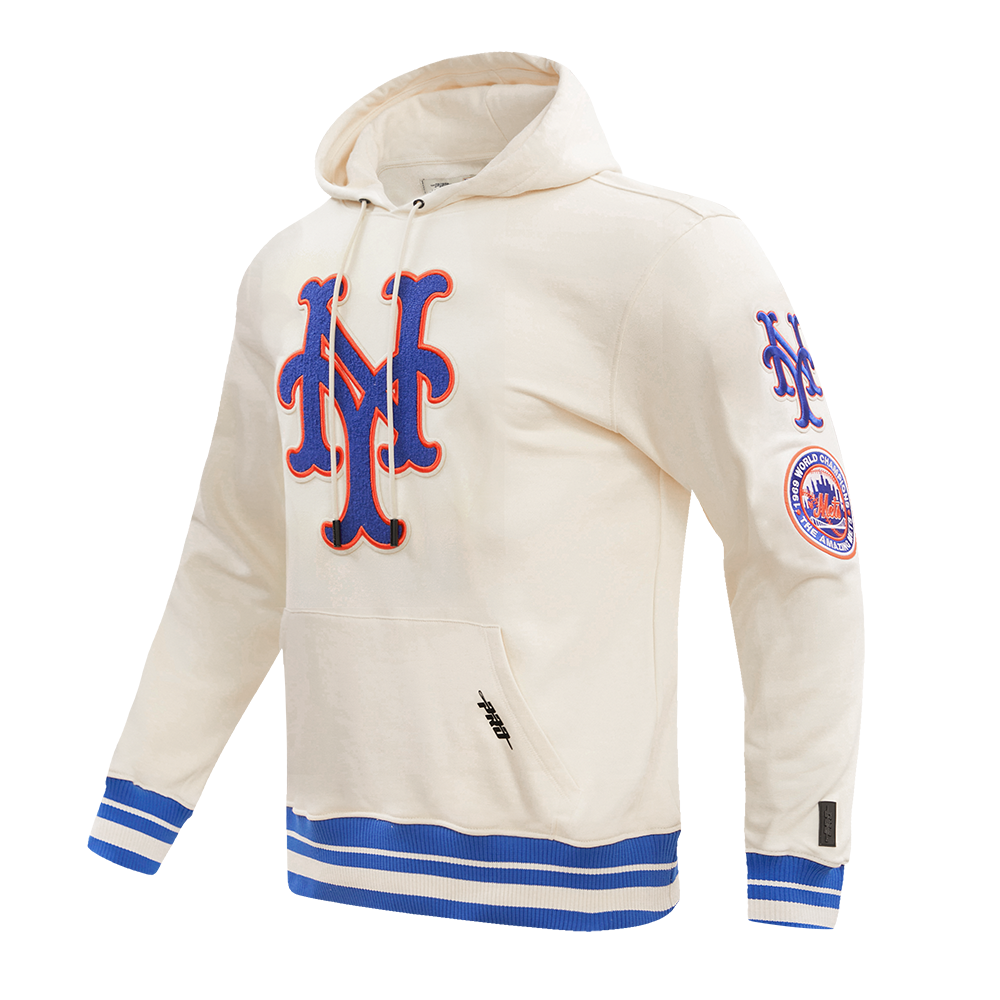 MLB NEW YORK METS RETRO CLASSIC MEN'S PULLOVER HOODIE (EGGSHELL/ ROYAL BLUE)