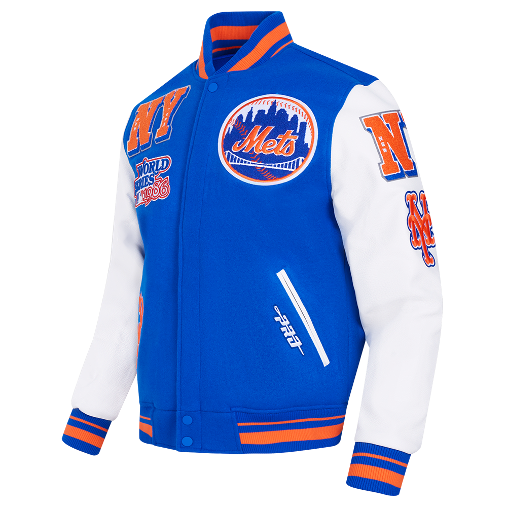 MLB NEW YORK METS MASH UP MEN'S RIB WOOL VARSITY JACKET (ROYAL/ORANGE/ROYAL)