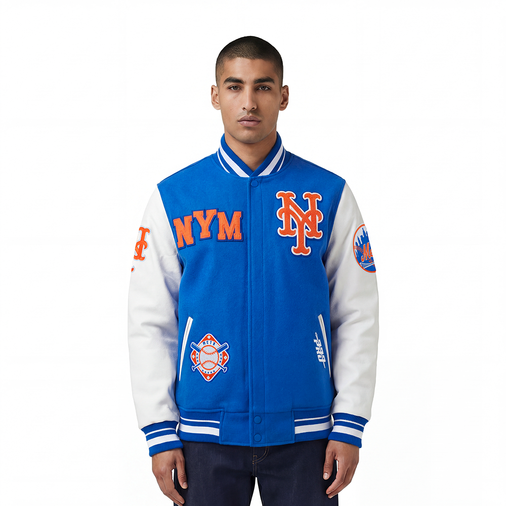 MLB NEW YORK METS LETTERMAN BLOUSON COLLÉGIAL POUR HOMME (BLEU ROYAL/BLANC)