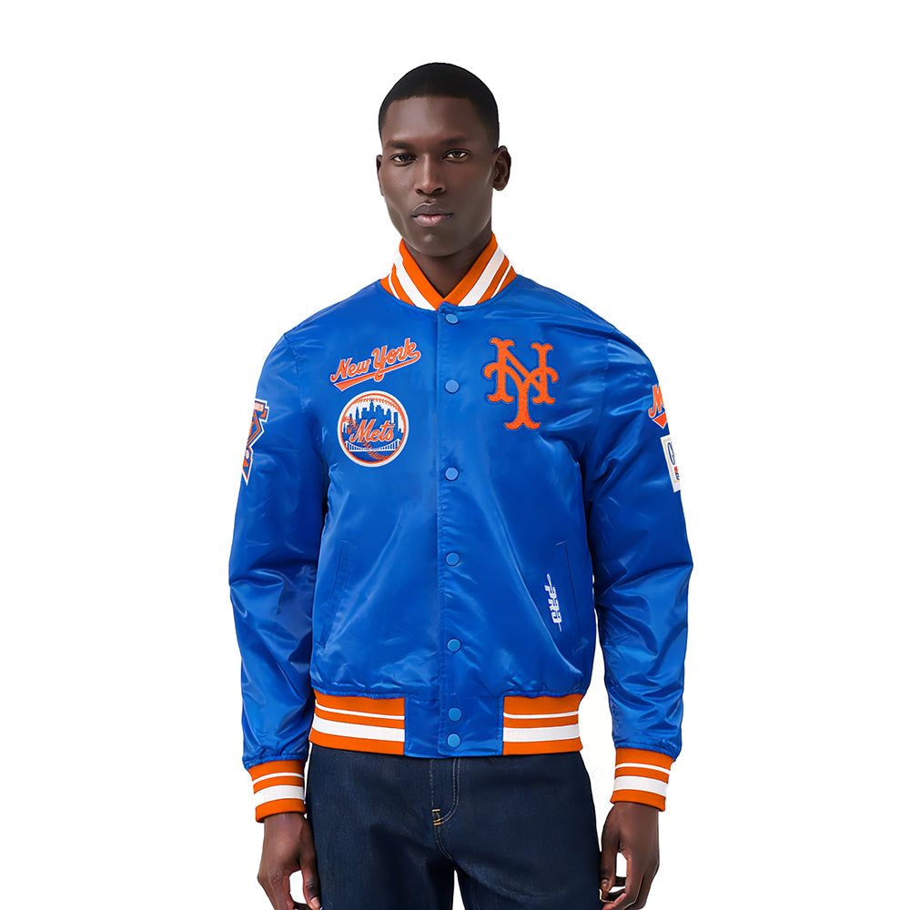 MLB NEW YORK METS RETRO CLASSICS MEN'S PRO SATIN YD RIB JACKET (ROYAL/ORANGE/ROYAL)