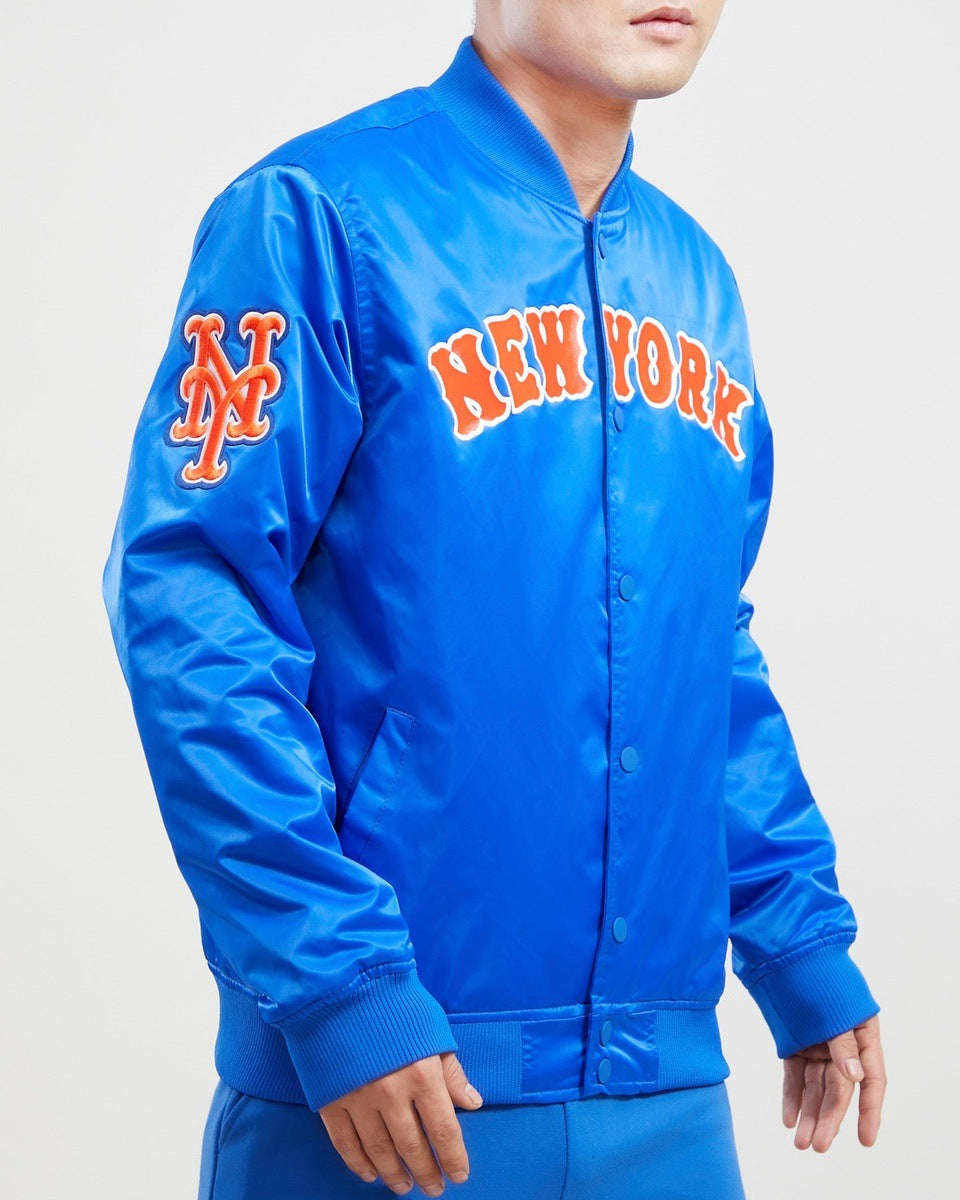 MLB NEW YORK METS TEAM BIG LOGO MEN'S SATIN JACKET (ROYAL BLUE)