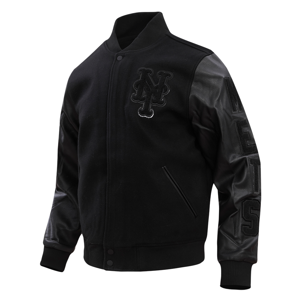MLB NEW YORK METS TRIPLE BLACK WOOL MEN'S VARSITY JACKET (TRIPLE BLACK)