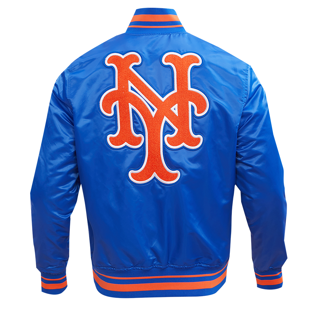 MLB NEW YORK METS RETRO CLASSIC MEN'S RIB SATIN JACKET (ROYAL/ORANGE/ROYAL)