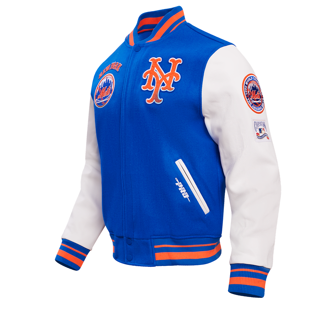 MLB NEW YORK METS RETRO CLASSIC MEN'S RIB WOOL VARSITY JACKET (ROYAL/ORANGE/ROYAL)