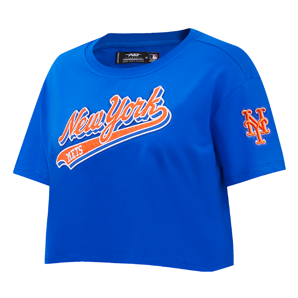 MLB NEW YORK METS SCRIPT TAIL WOMEN'S SINGLE JERSEY BOXY TOP (ROYAL BLUE)