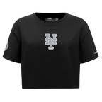 MLB NEW YORK METS REVERSE FRENCH TERRY HAUT EN JERSEY SIMPLE À COUPE CARRÉE POUR FEMME (NOIR)