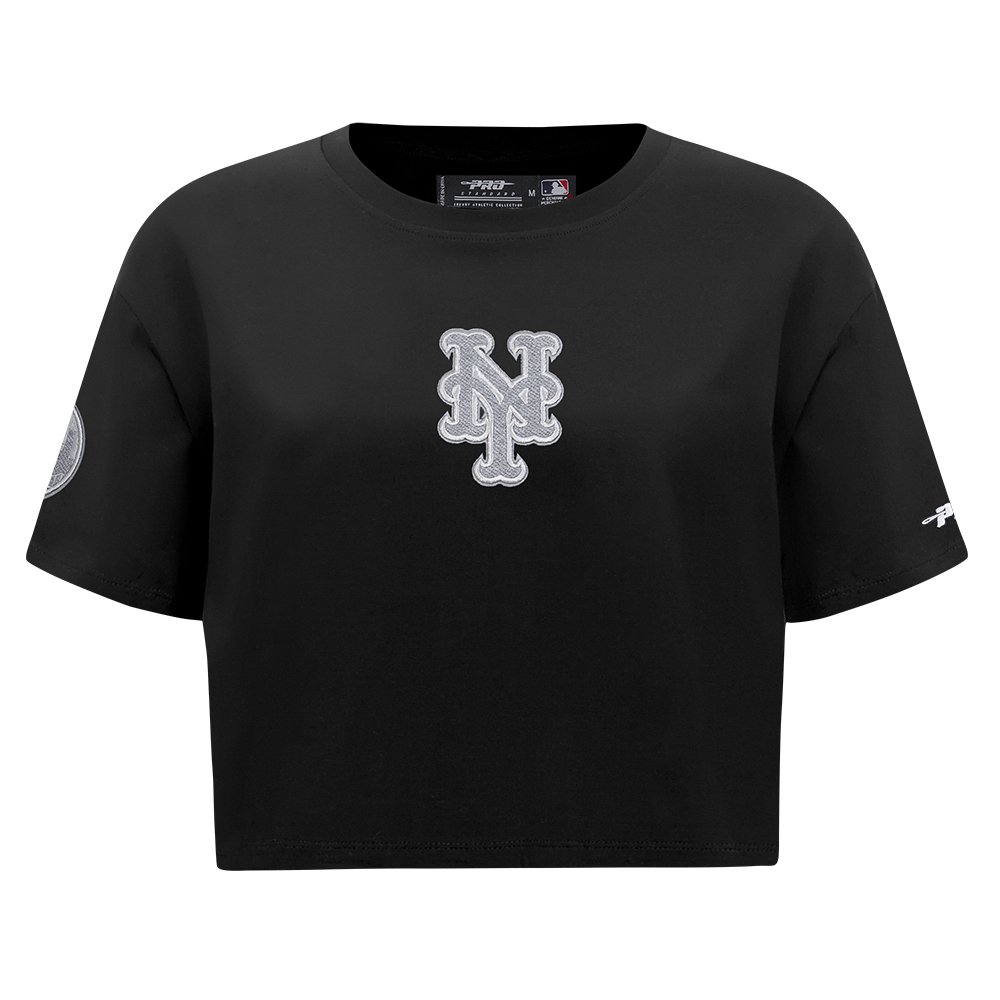 MLB NEW YORK METS REVERSE FRENCH TERRY HAUT EN JERSEY SIMPLE À COUPE CARRÉE POUR FEMME (NOIR)