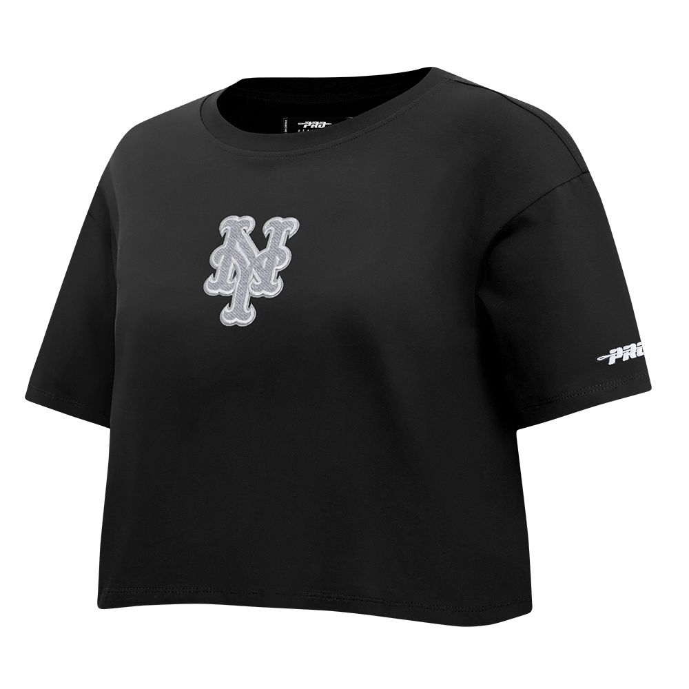 MLB NEW YORK METS REVERSE FRENCH TERRY WOMEN'S SINGLE JERSEY BOXY TOP (BLACK)