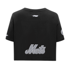 MLB NEW YORK METS REVERSE FRENCH TERRY HAUT EN JERSEY SIMPLE À COUPE CARRÉE POUR FEMME (NOIR)