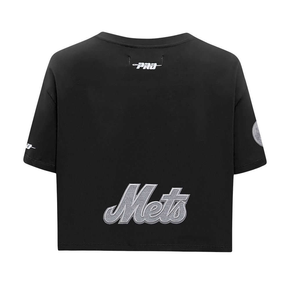 MLB NEW YORK METS REVERSE FRENCH TERRY HAUT EN JERSEY SIMPLE À COUPE CARRÉE POUR FEMME (NOIR)