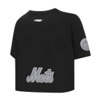 MLB NEW YORK METS REVERSE FRENCH TERRY HAUT EN JERSEY SIMPLE À COUPE CARRÉE POUR FEMME (NOIR)